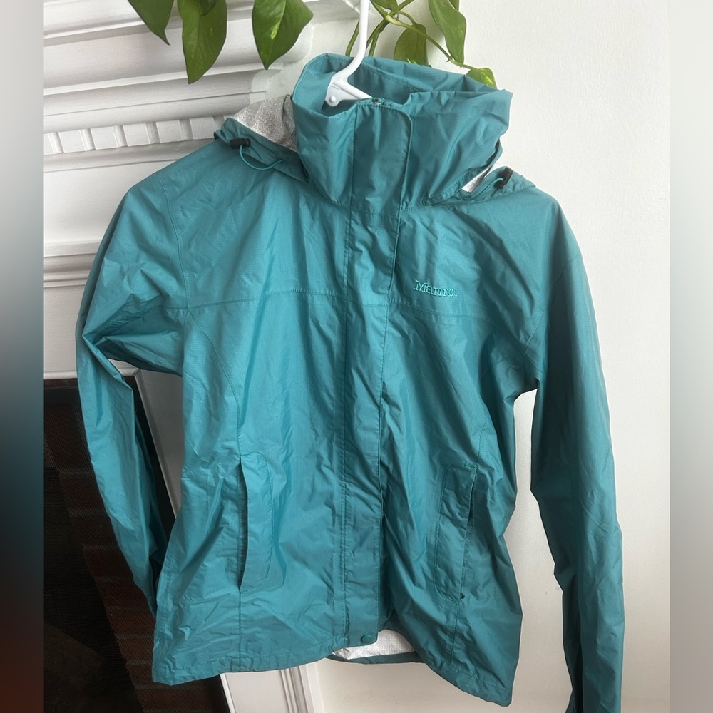 Marmot Rain Jacket Women’s Medium Teal Blue Green with Hood